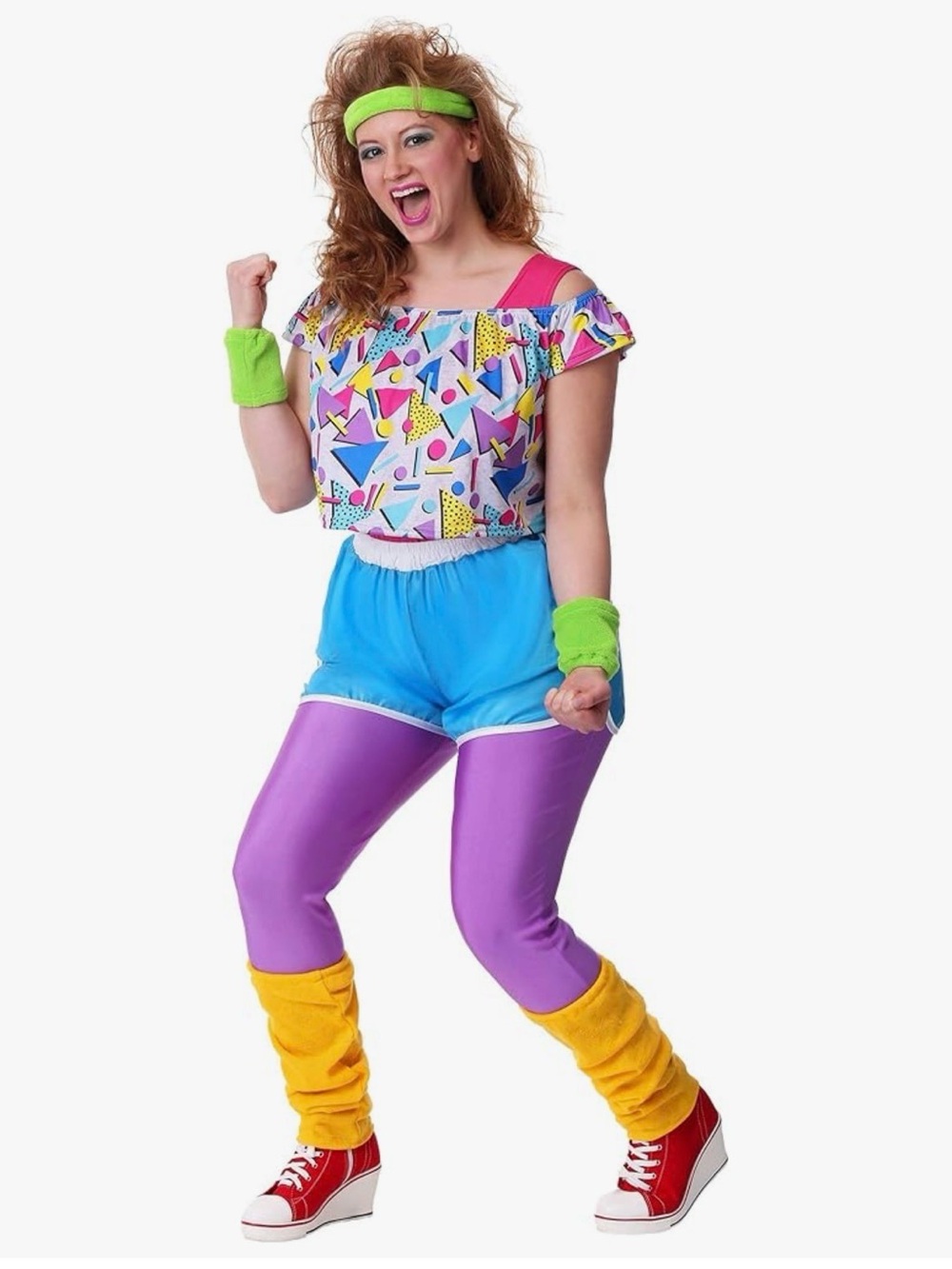 Retro 80s plus size Aerobics Costume in Purple, Blue & Yellow
